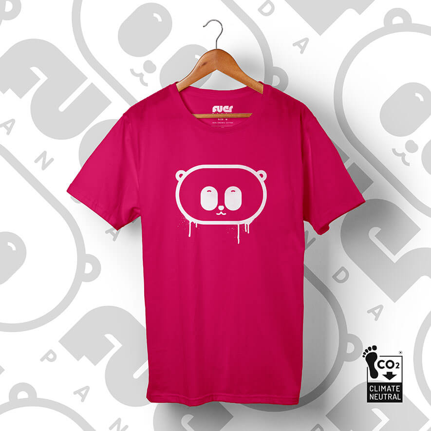 Hot pink organic vegan Fuer Panda drip t-shirt